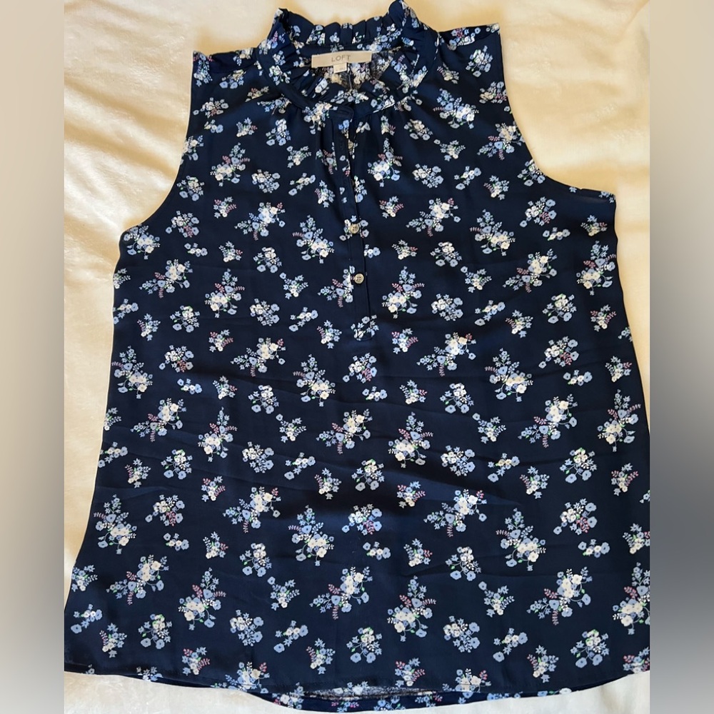 LOFT Navy Floral Print Tank blouse Large